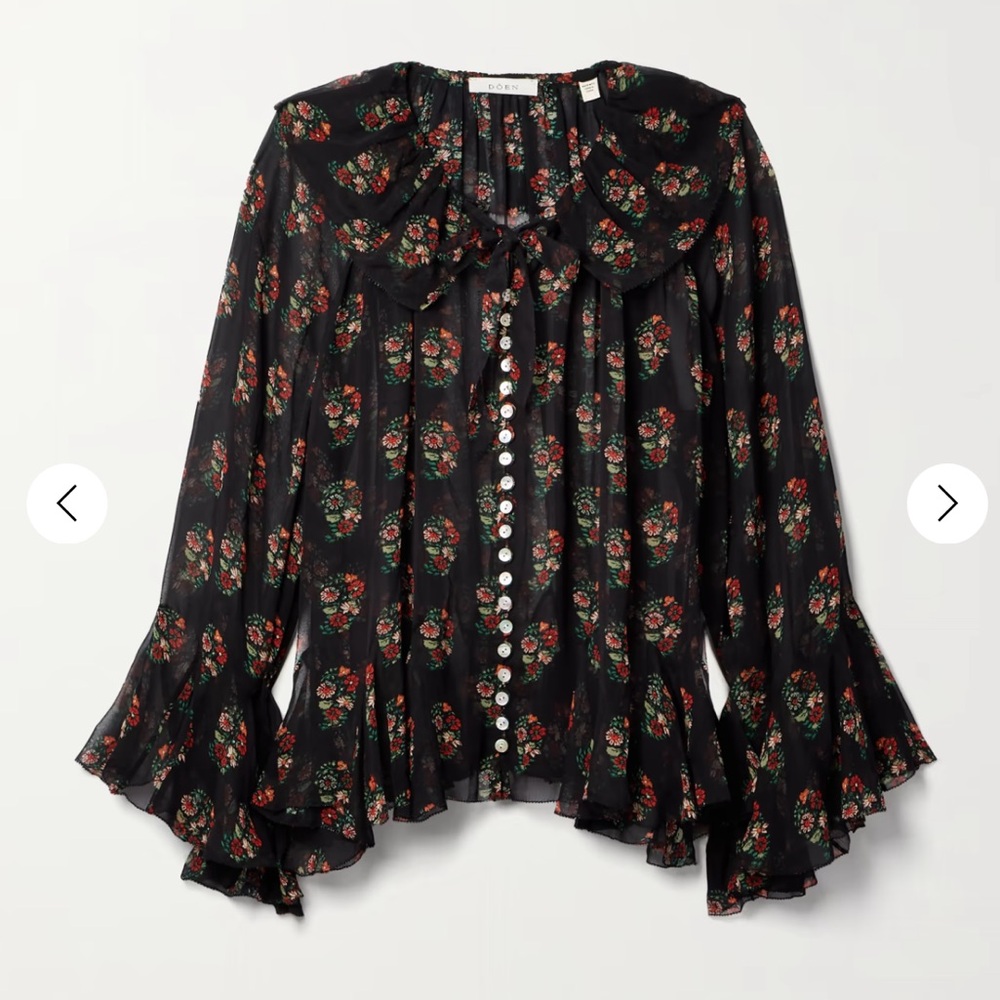 Doen Kahira ruffled floral-print silk-georgette blouse size small